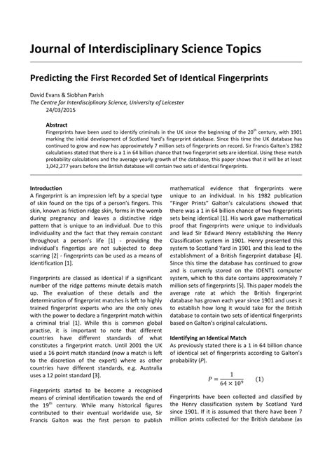 same fingerprints odds|Predicting the First Recorded Set of Identical Fingerprints.